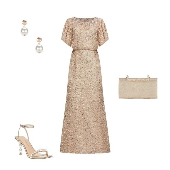 MAC DUGGAL
Beige Beaded Mesh Cape Gown Holiday Party Weddings MOB Size 8 - Picture 4 of 4